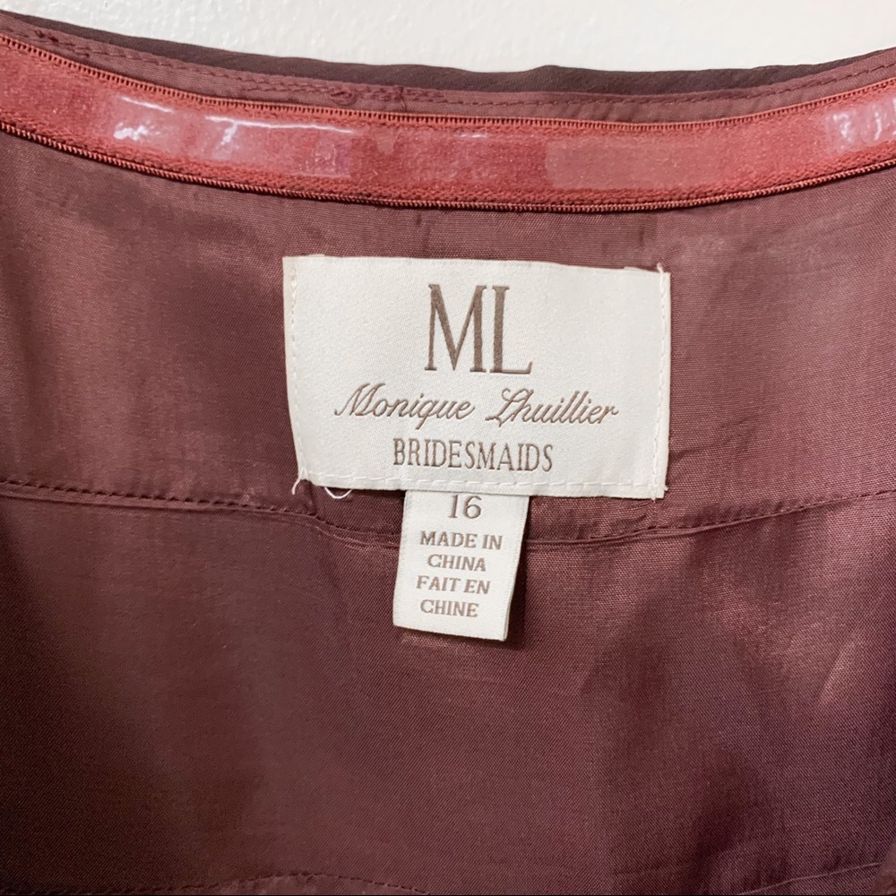Monique Lhuillier Bridesmaid Strapless Ruched Chiffon Mini Dress in Plum Size 16 - Picture 3 of 5